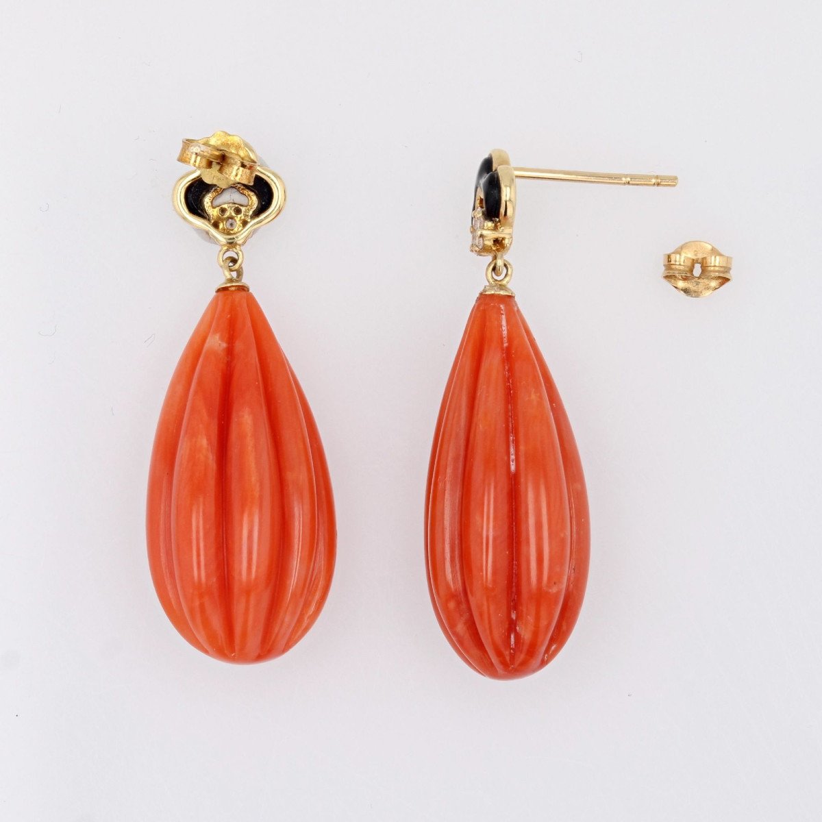 Pendants d'Oreilles Corail Onyx Et Diamants-photo-6