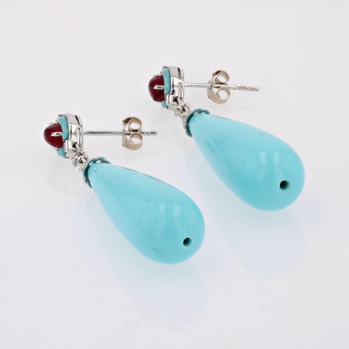 Turquoise Ruby And Diamond Drop Earrings-photo-3