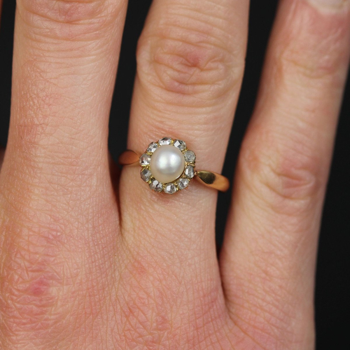 Antique Marguerite Fine Pearl And Diamond Ring-photo-2