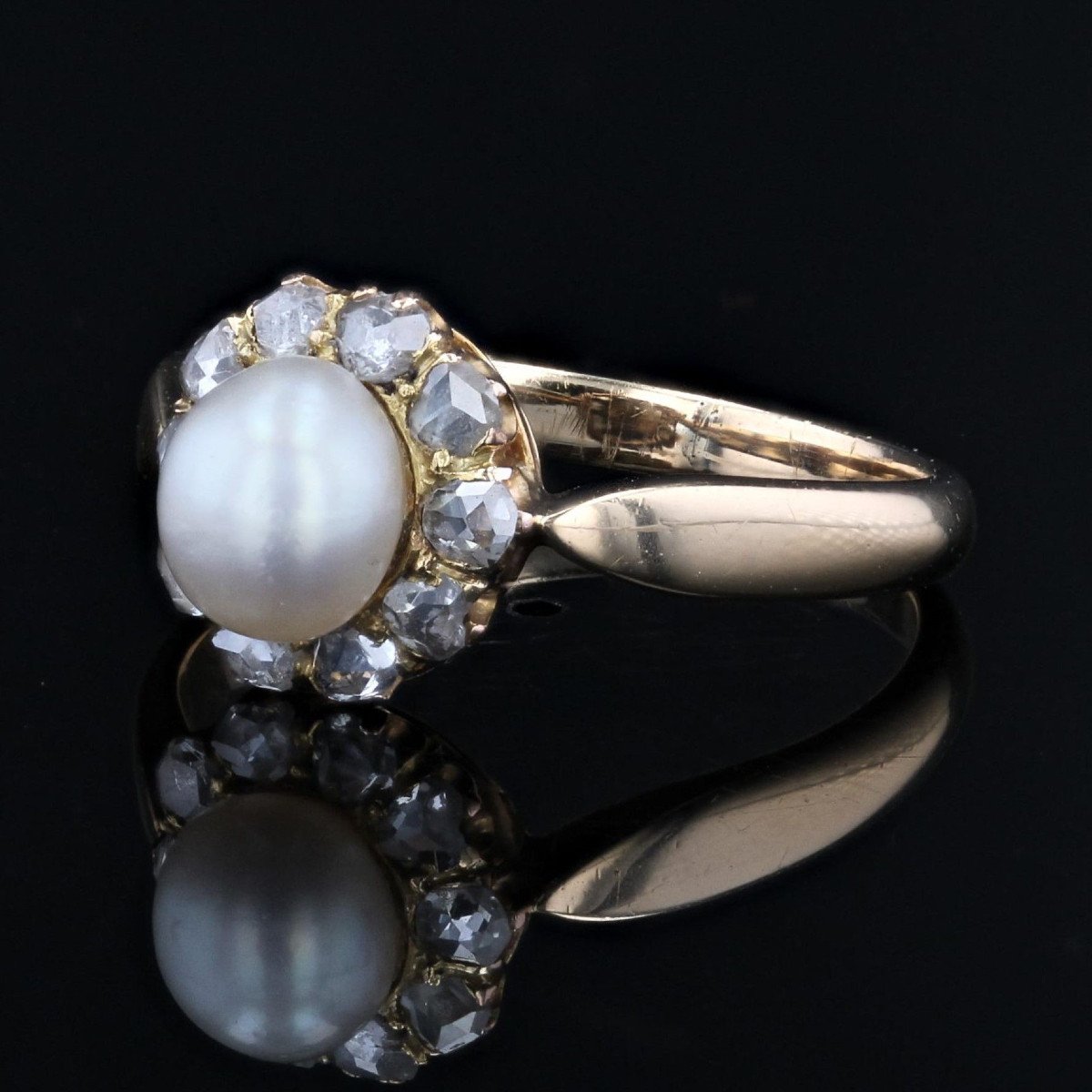 Antique Marguerite Fine Pearl And Diamond Ring-photo-3