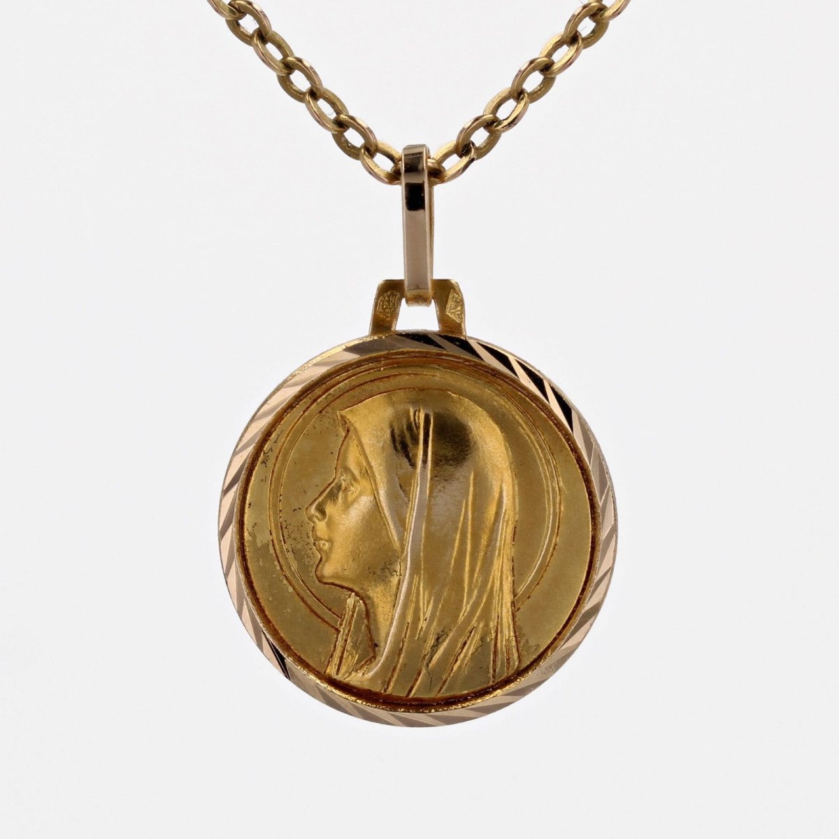 Old Yellow Gold Medal Virgin Mary Epi Decor-photo-3