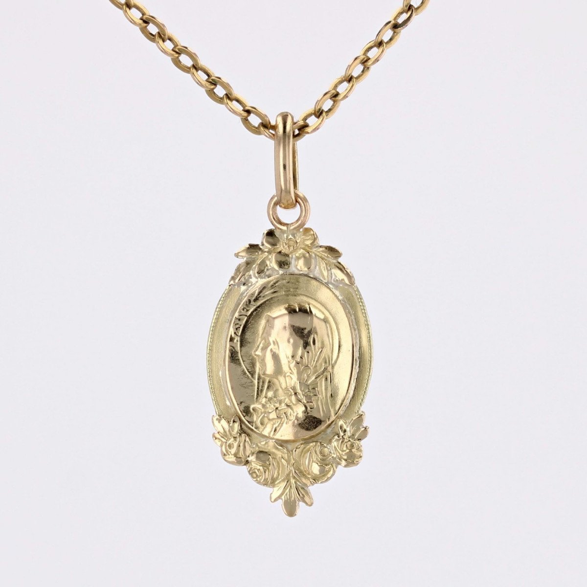 Old Yellow Gold Saint Therese Pendant-photo-3