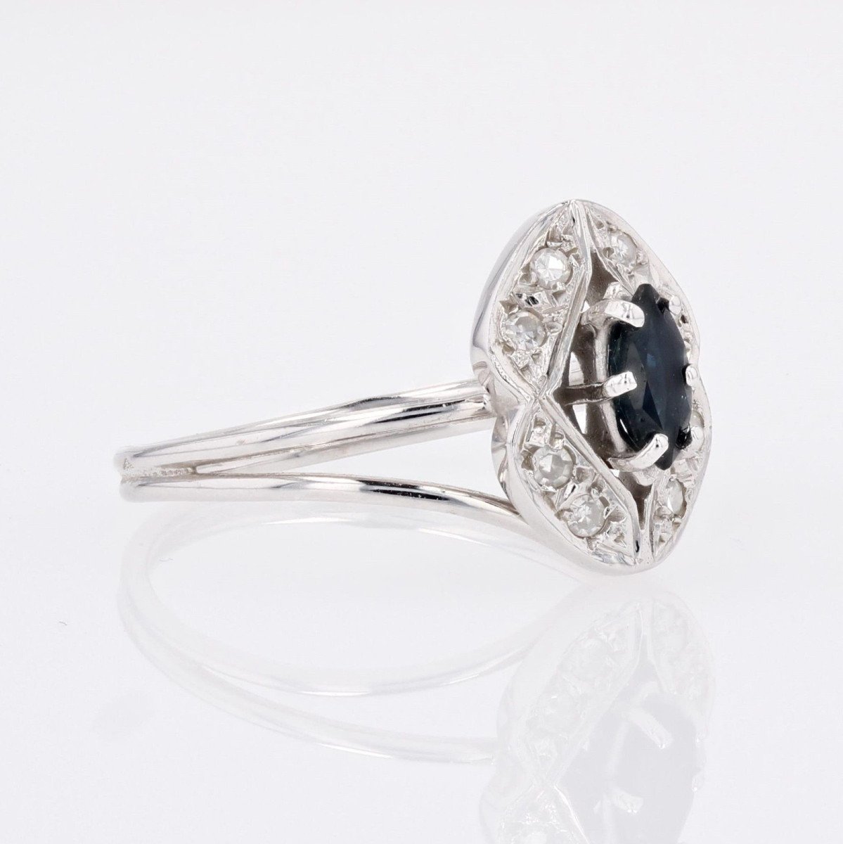 Used White Gold Sapphire Diamond Ring-photo-4