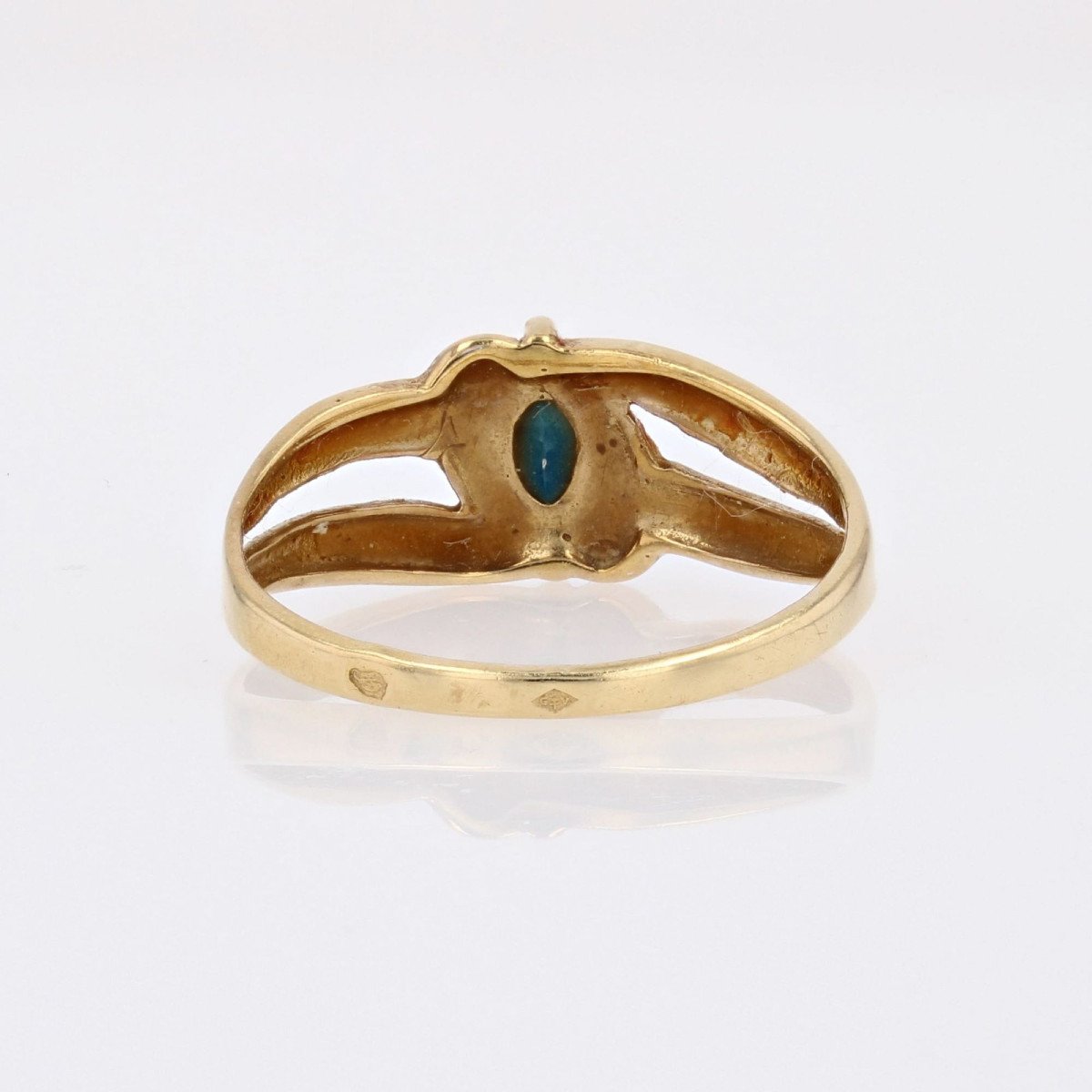 Pre-owned Yellow Gold Navette Sapphire Ring-photo-2