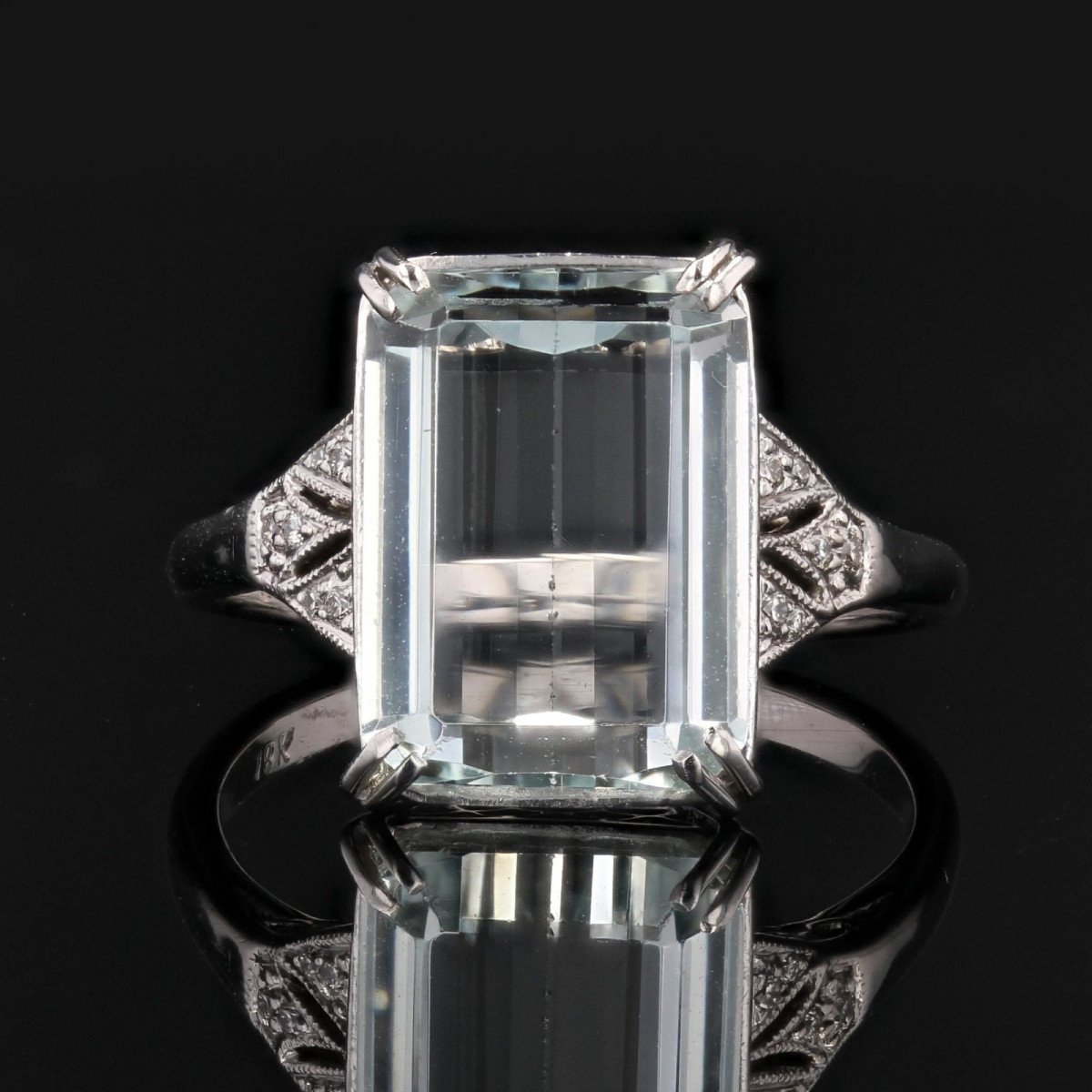 Aquamarine Diamond Art Deco Style Ring-photo-1