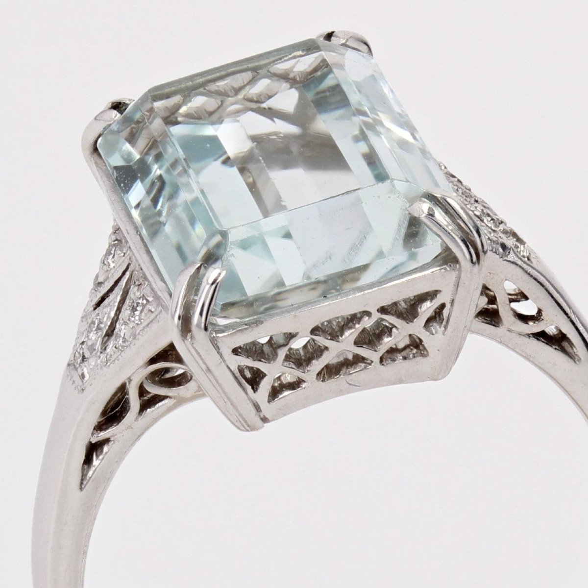 Aquamarine Diamond Art Deco Style Ring-photo-5