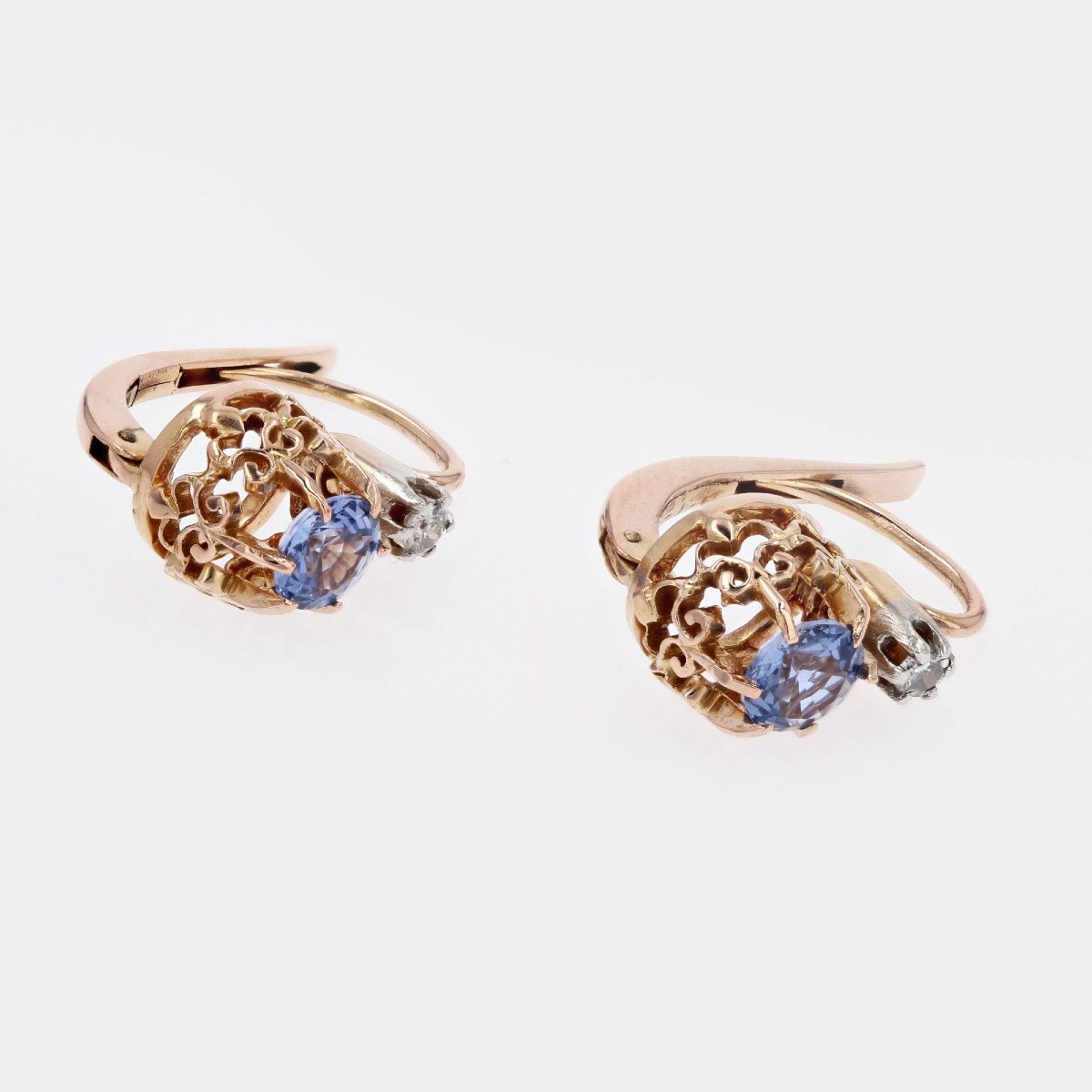 Antique Sapphire Diamond Sleeper Earrings-photo-4