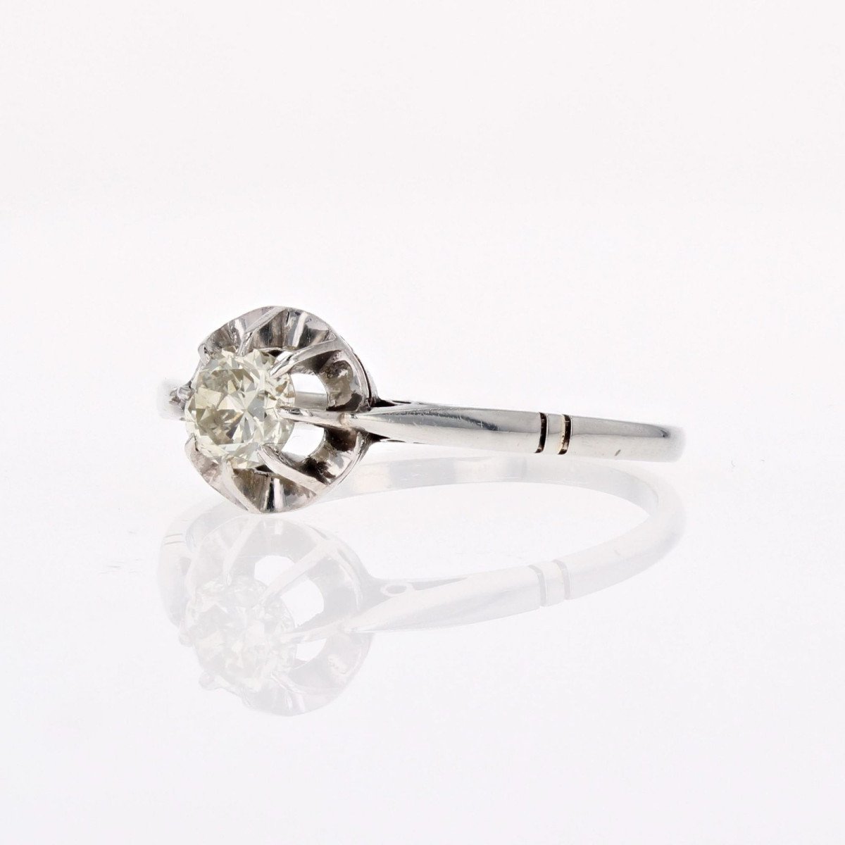 Antique Solitaire White Gold Diamond Champagne-photo-3