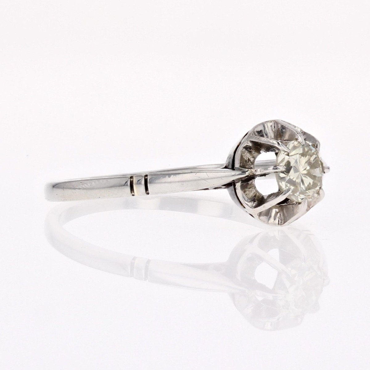 Antique Solitaire White Gold Diamond Champagne-photo-4