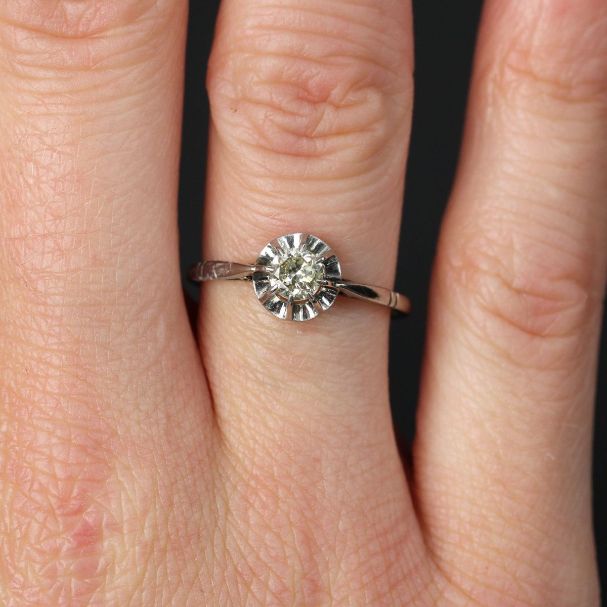 Antique Solitaire White Gold Diamond Champagne-photo-1