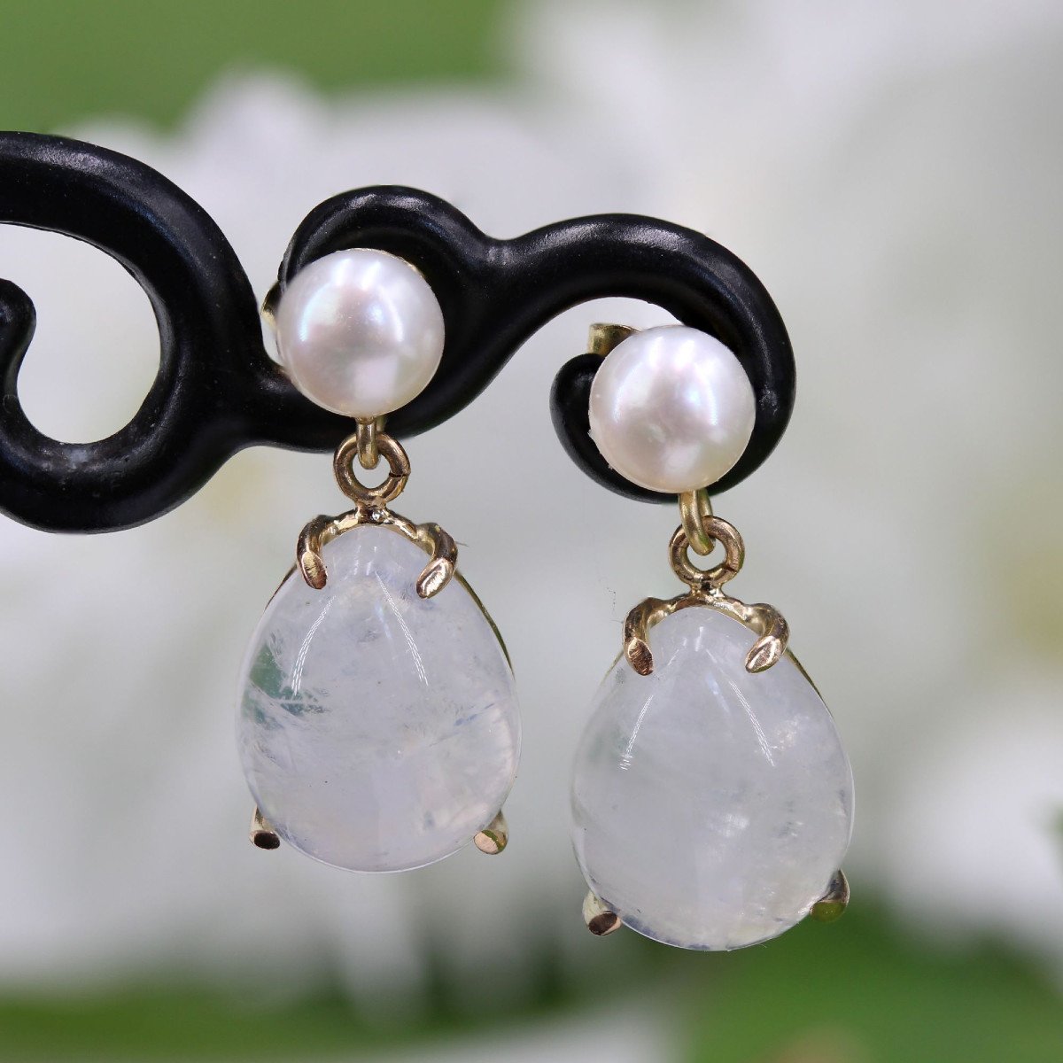 Boucles d'Oreilles Pierres De Lune Et Perles De Culture-photo-1