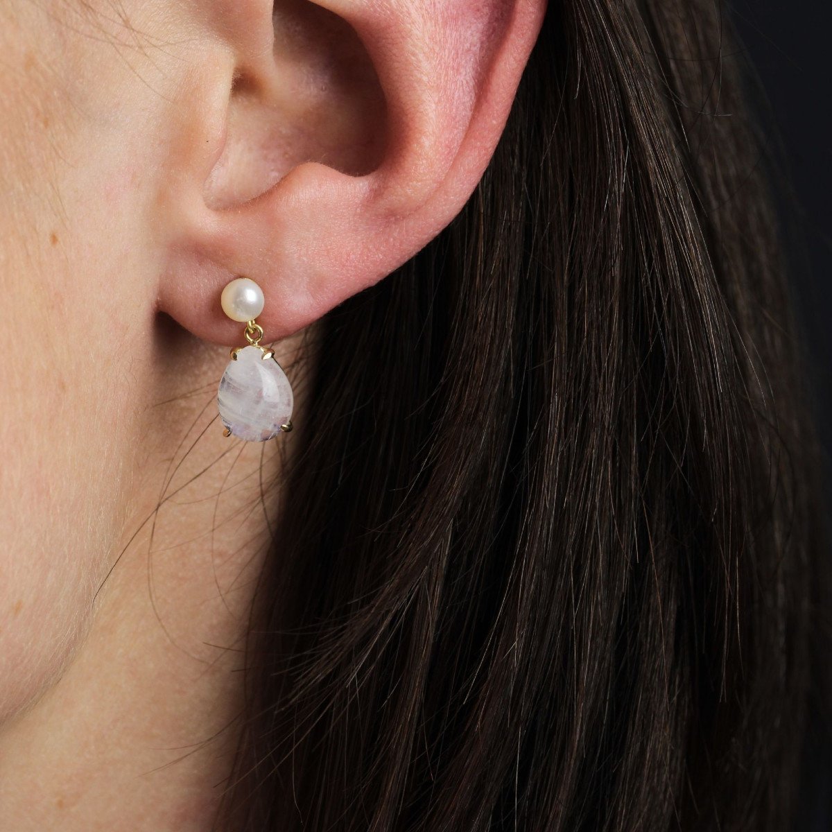 Boucles d'Oreilles Pierres De Lune Et Perles De Culture-photo-6