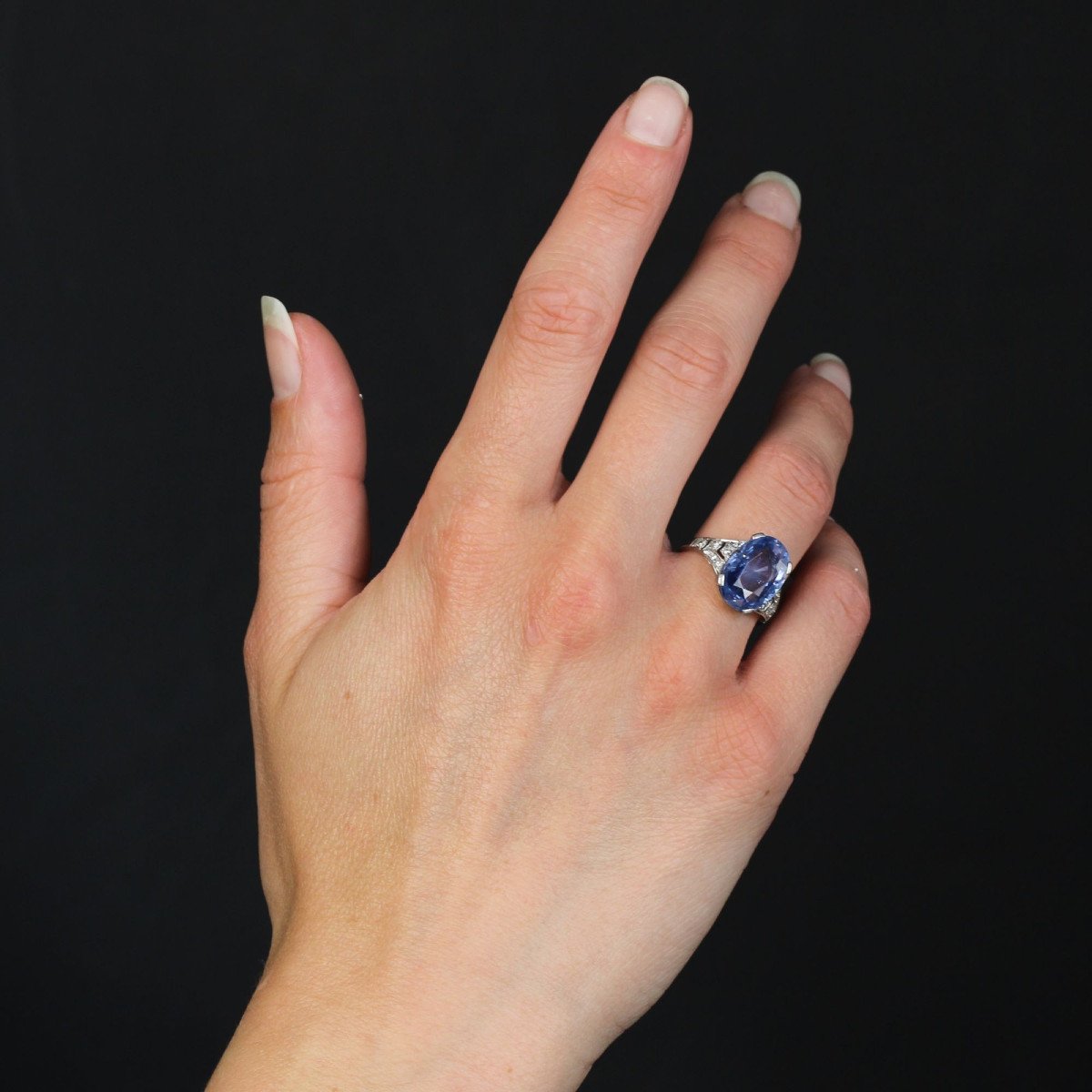 Art Deco Ceylon Sapphire And Diamond Ring-photo-4