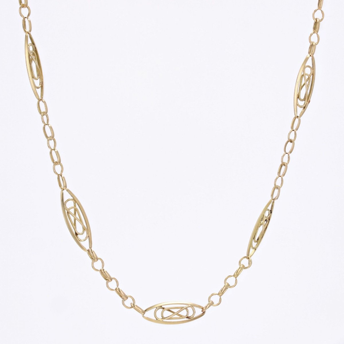 Old Yellow Gold Chain With Shuttle Links-photo-2