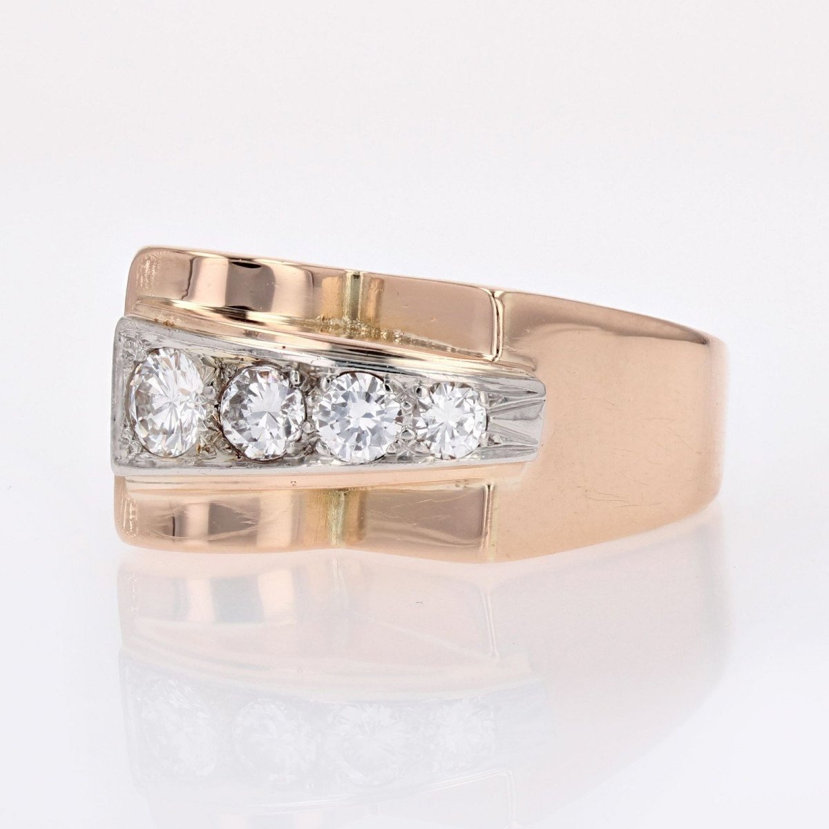 Rose Gold Asymmetric Diamond Tank Ring-photo-4