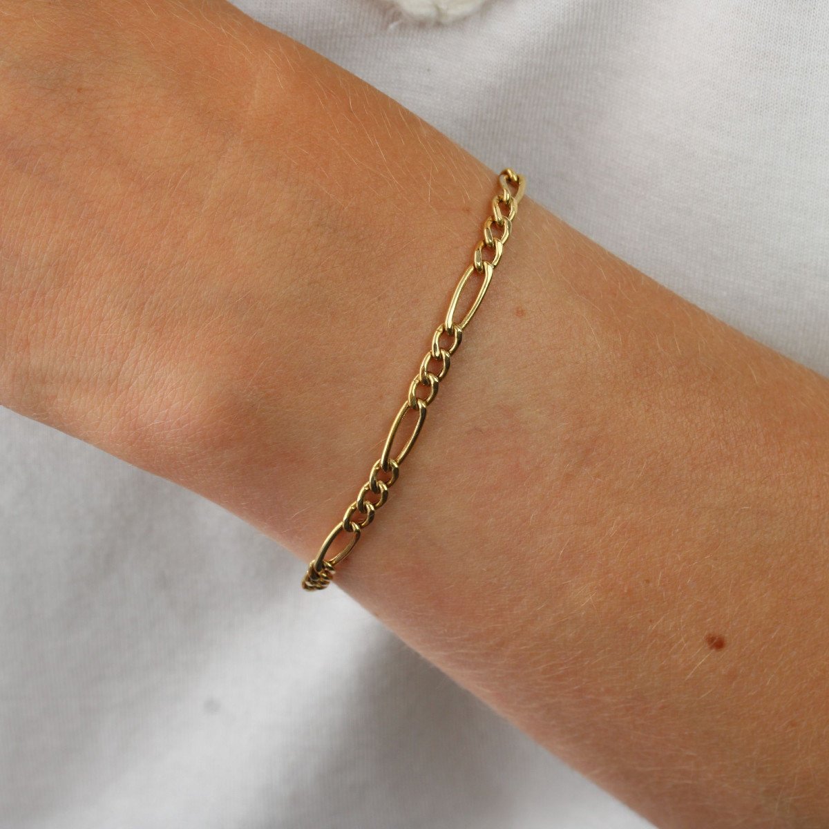 Bracelet Or Jaune Gourmette Alternée-photo-1