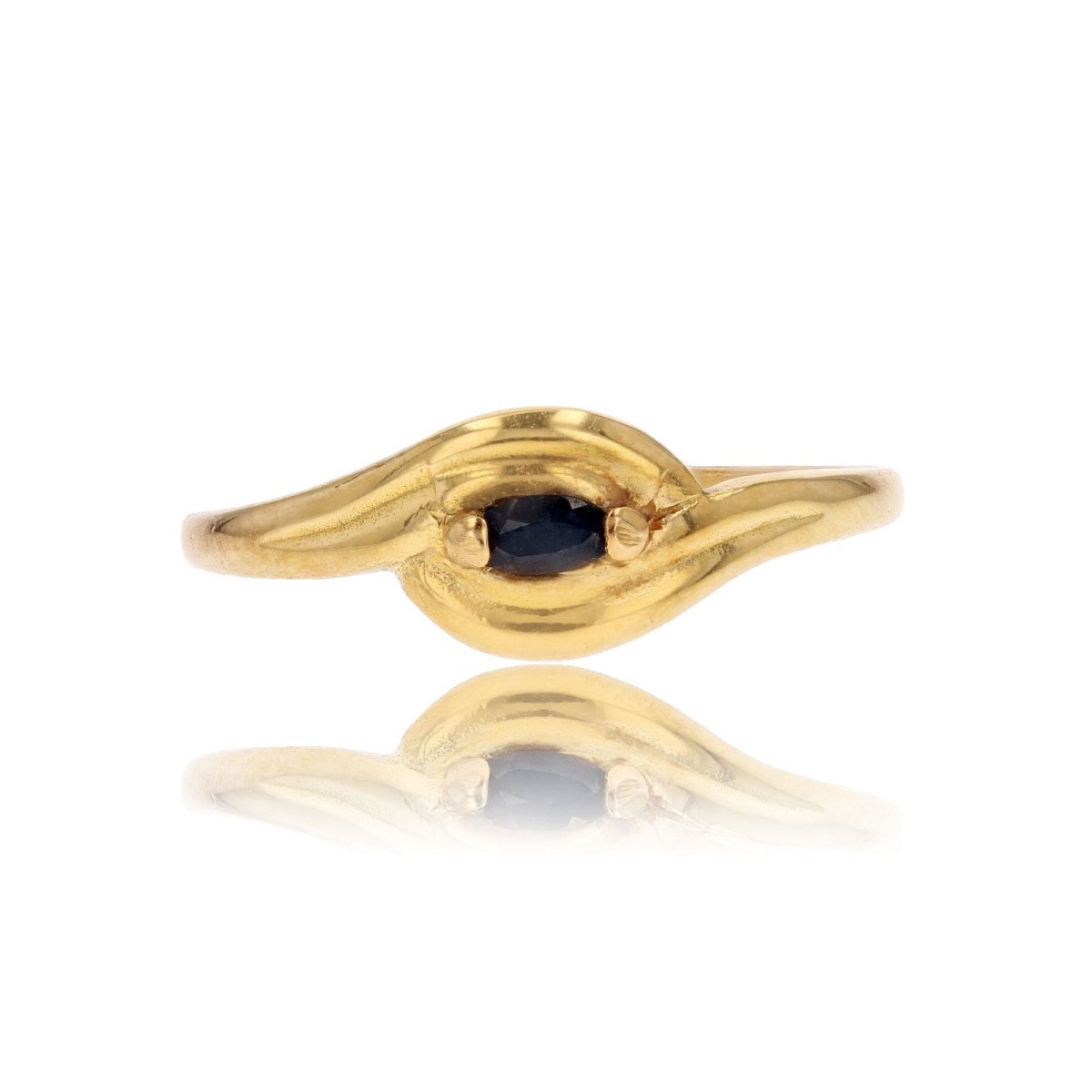 Yellow Gold Sapphire Ring Wave Decor