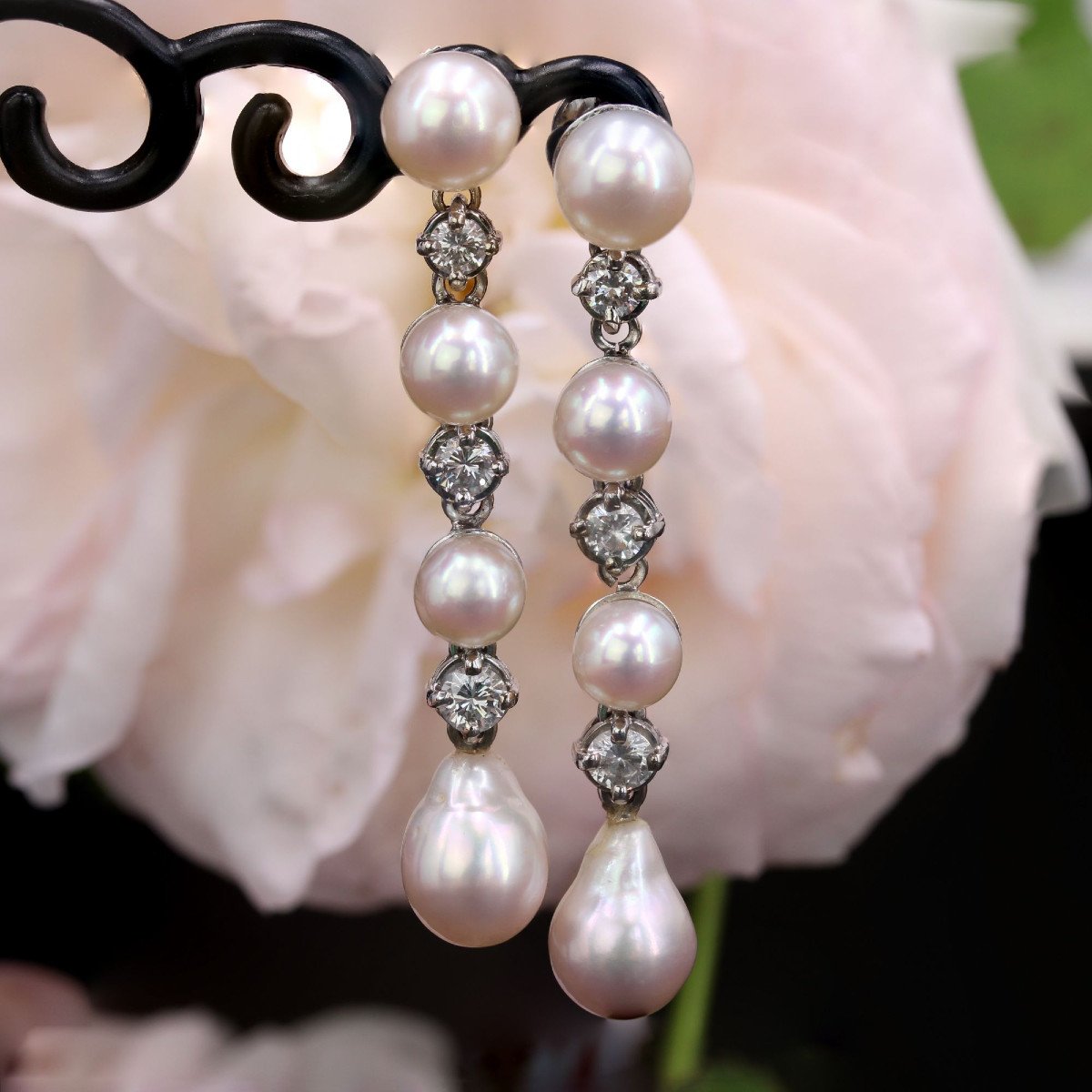 Cultured Pearl And Diamond Drop Earrings-photo-3