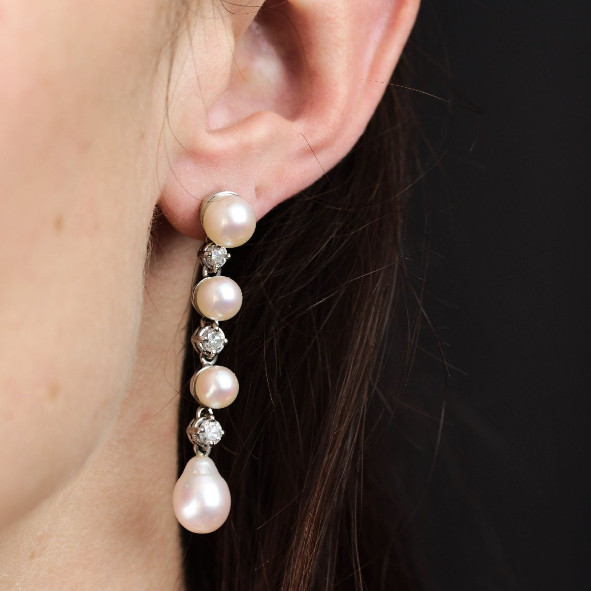 Cultured Pearl And Diamond Drop Earrings-photo-2