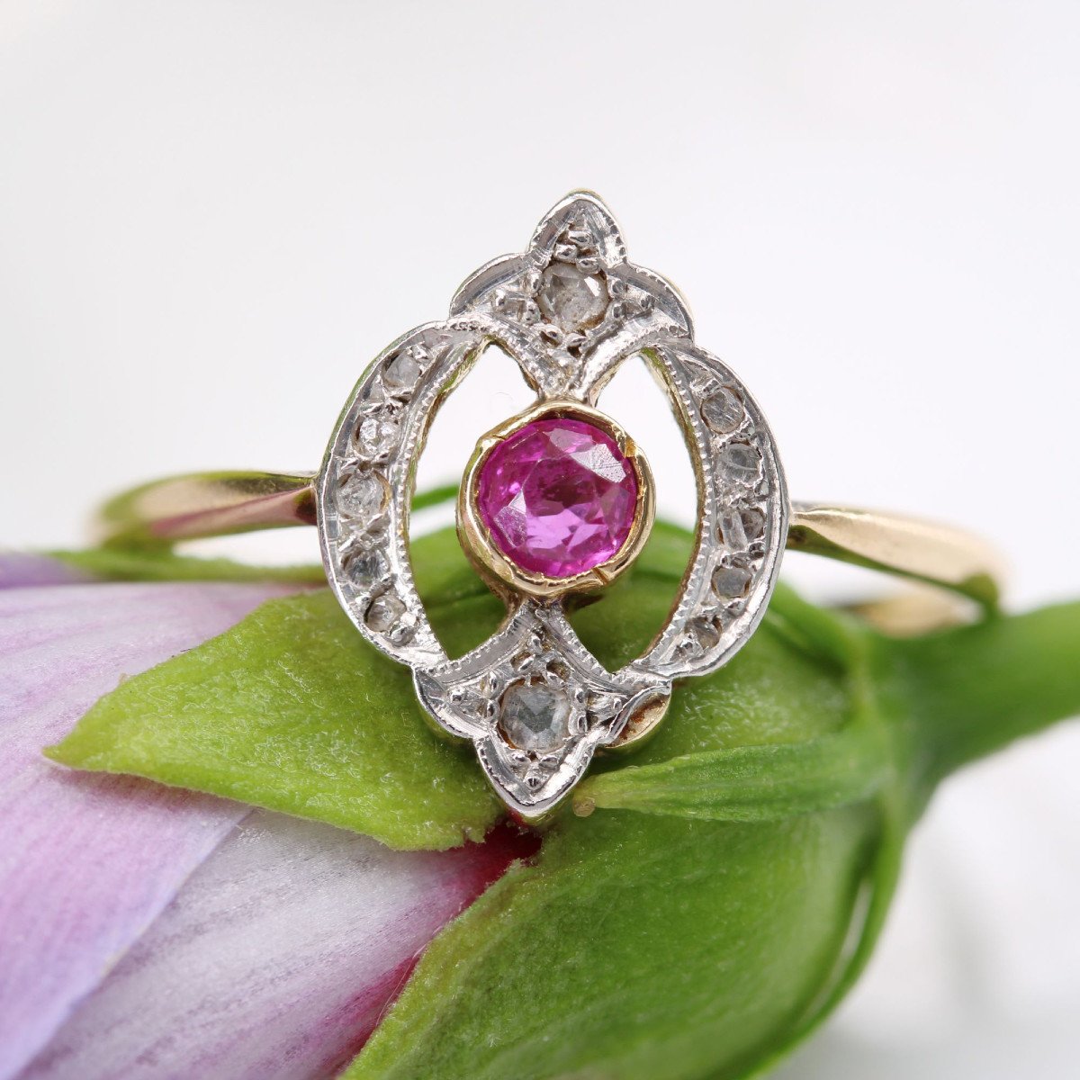 Bague Ancienne Rubis Et Diamants Taillés En Rose-photo-3