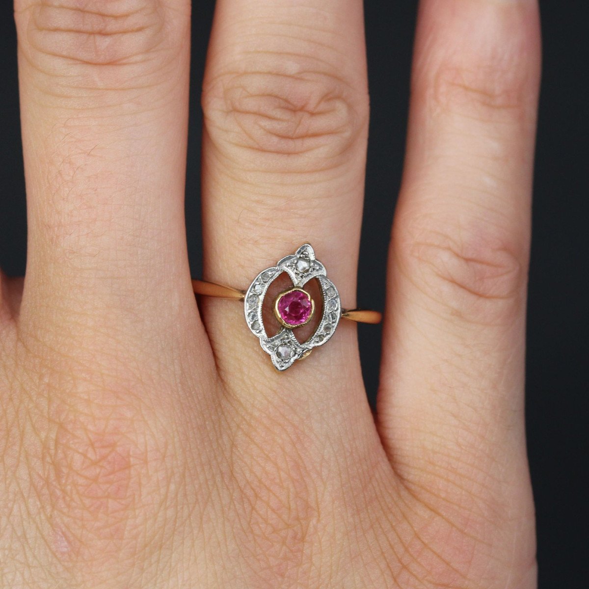 Bague Ancienne Rubis Et Diamants Taillés En Rose-photo-2