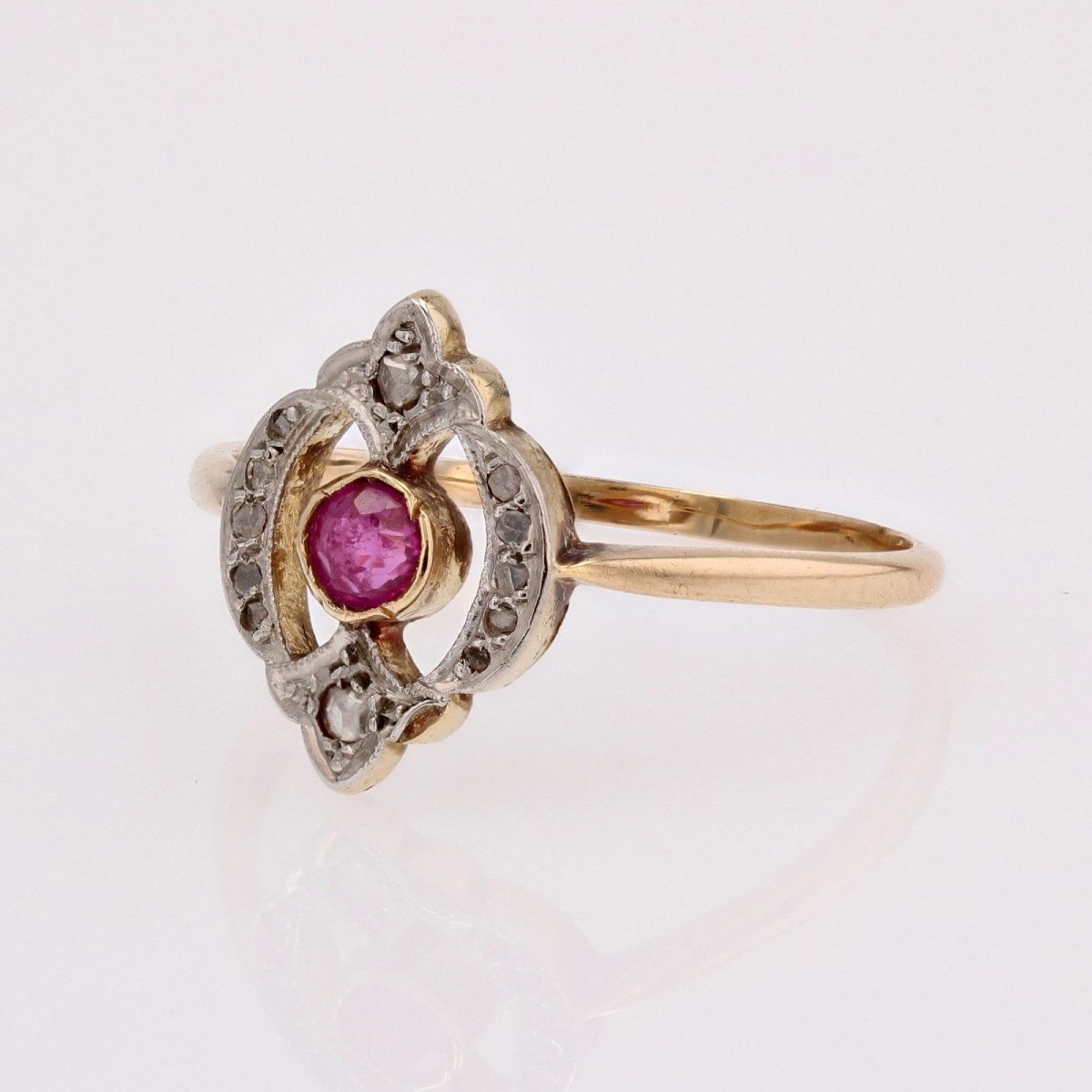 Bague Ancienne Rubis Et Diamants Taillés En Rose-photo-4