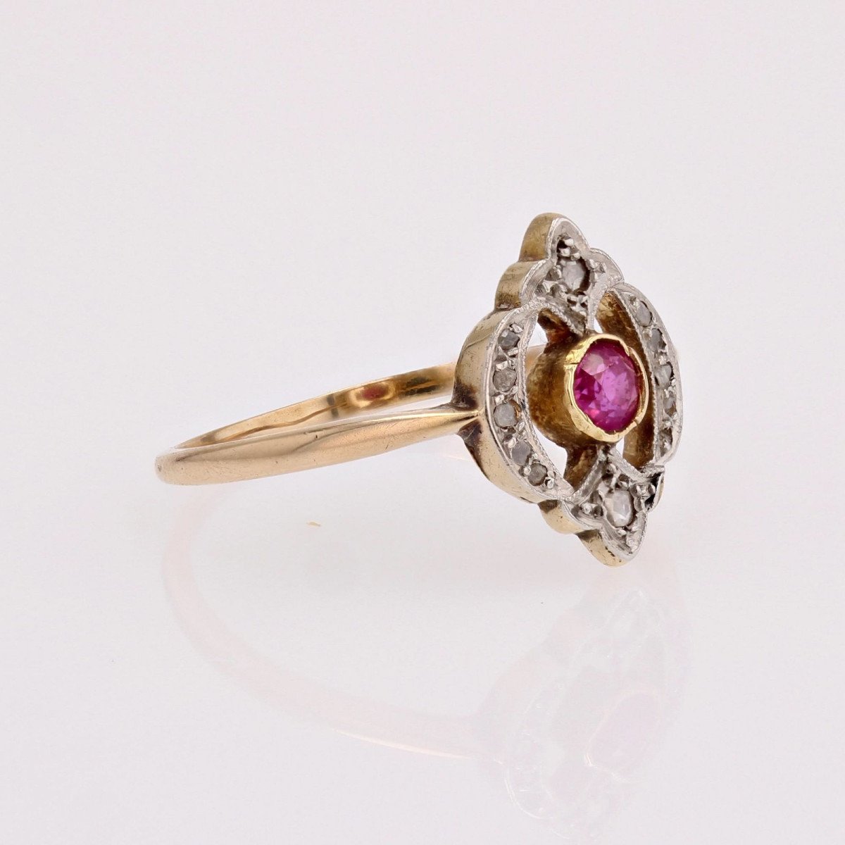 Bague Ancienne Rubis Et Diamants Taillés En Rose-photo-6