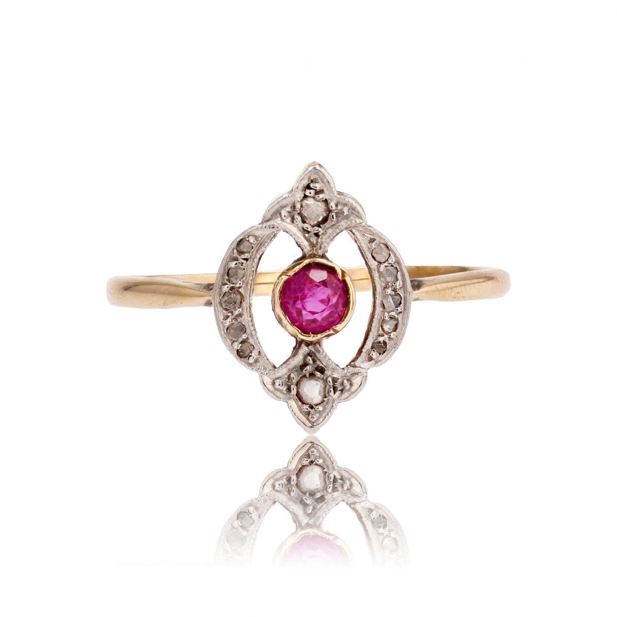 Bague Ancienne Rubis Et Diamants Taillés En Rose