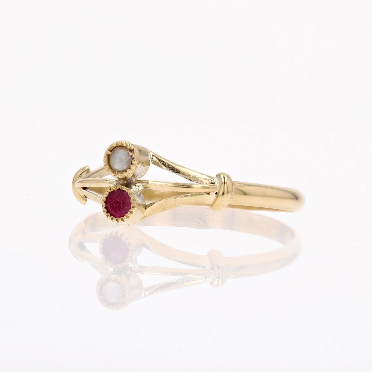 Antique Duo Fine Pearl Garnet Ring-photo-3