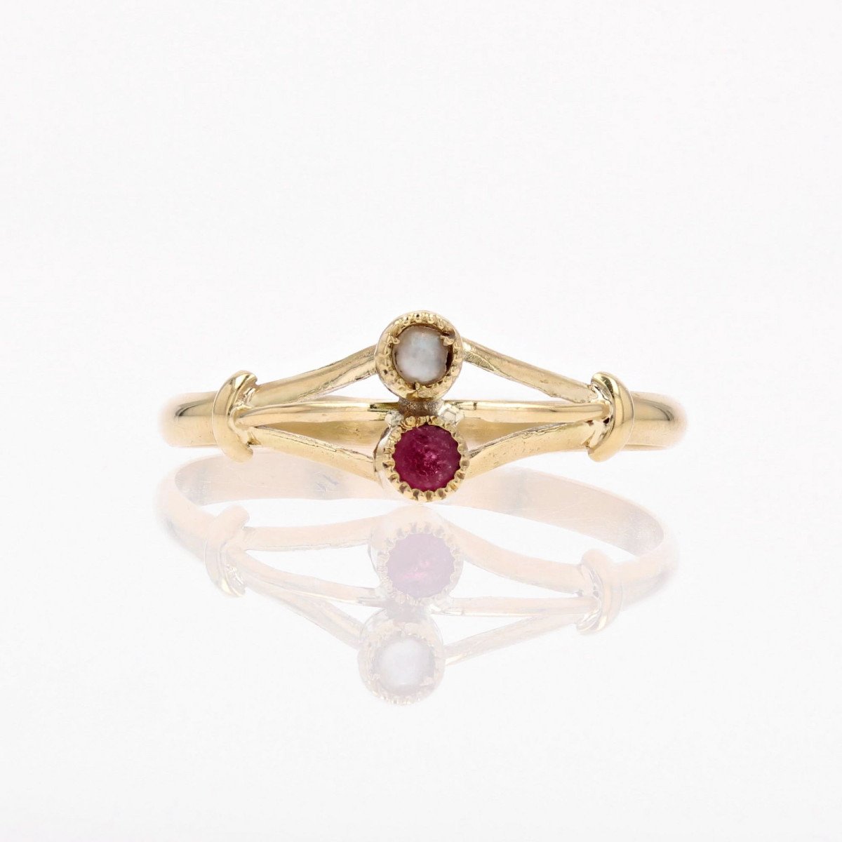 Antique Duo Fine Pearl Garnet Ring-photo-2