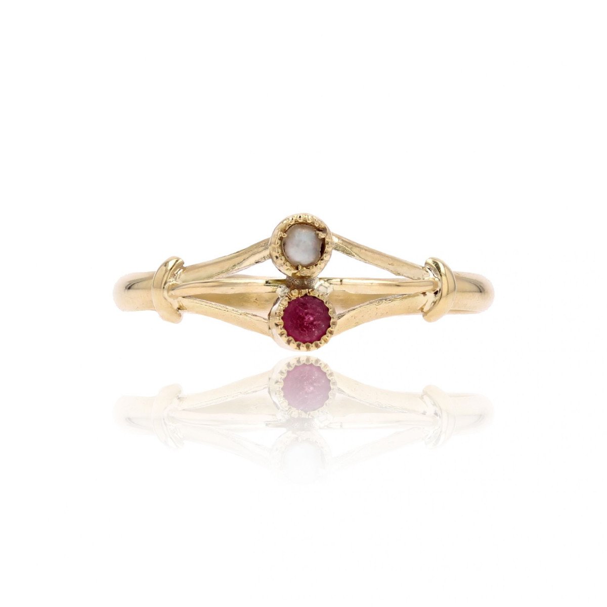 Antique Duo Fine Pearl Garnet Ring