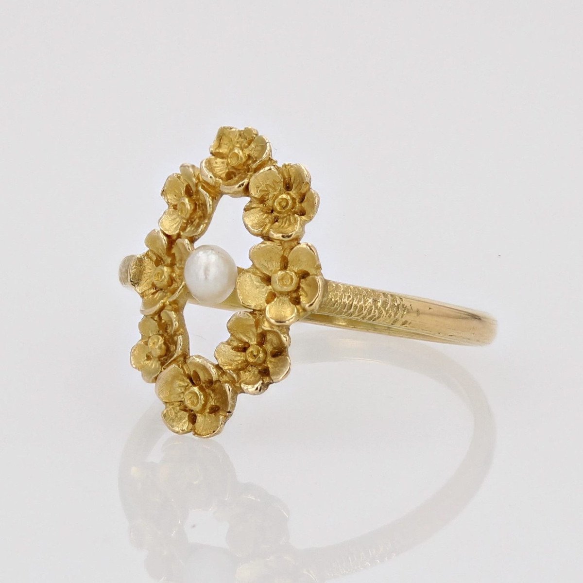 Antique Art Nouveau Flower And Fine Pearl Ring-photo-4