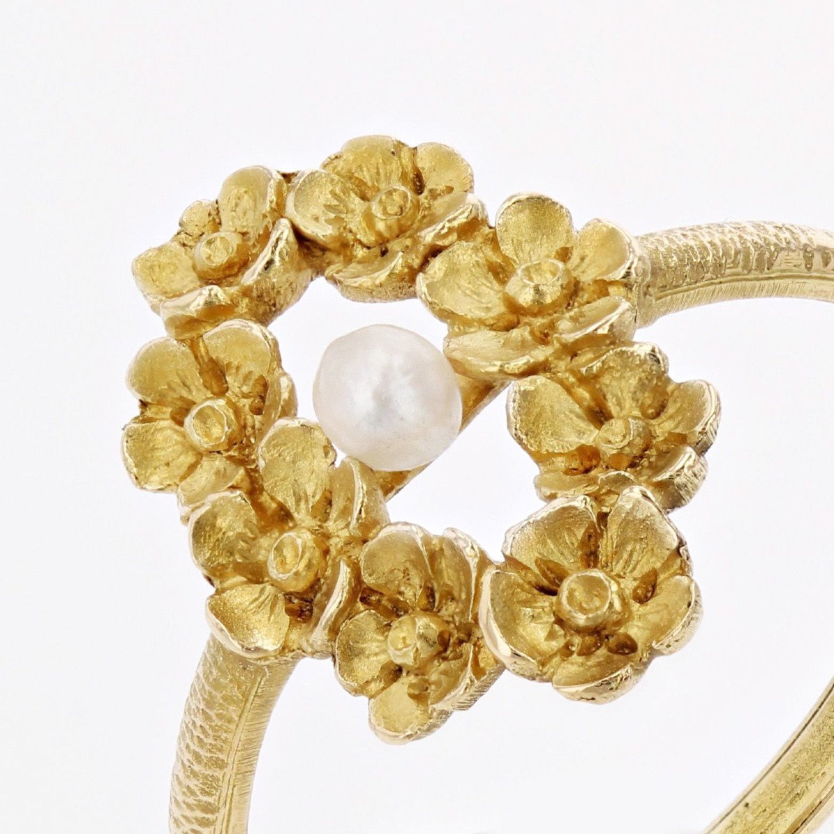 Antique Art Nouveau Flower And Fine Pearl Ring-photo-5