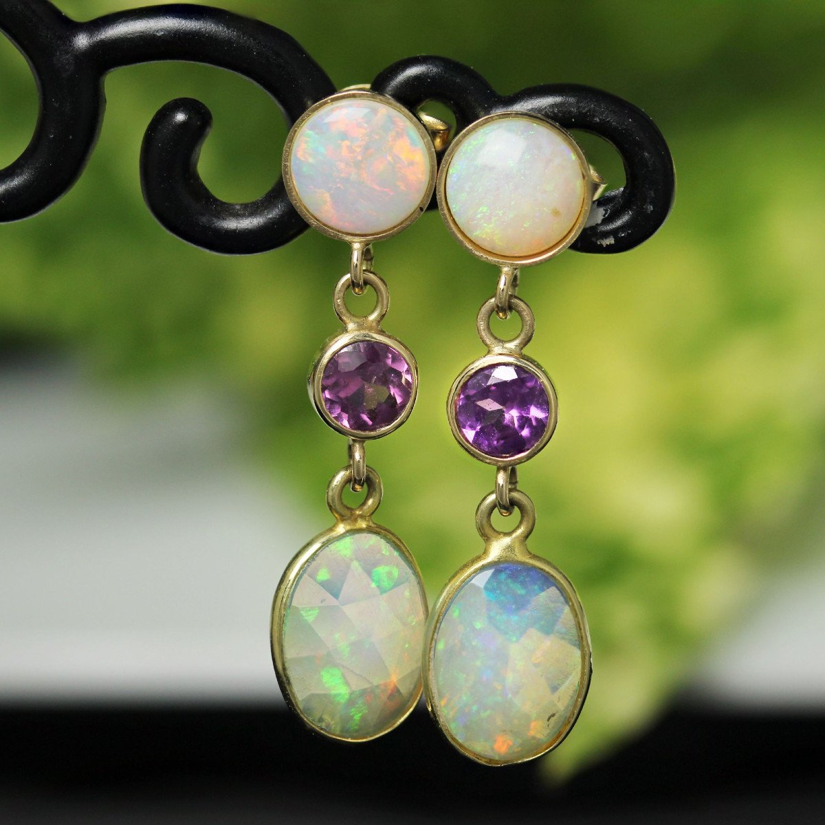 Opal Garnet Dangle Earrings-photo-3