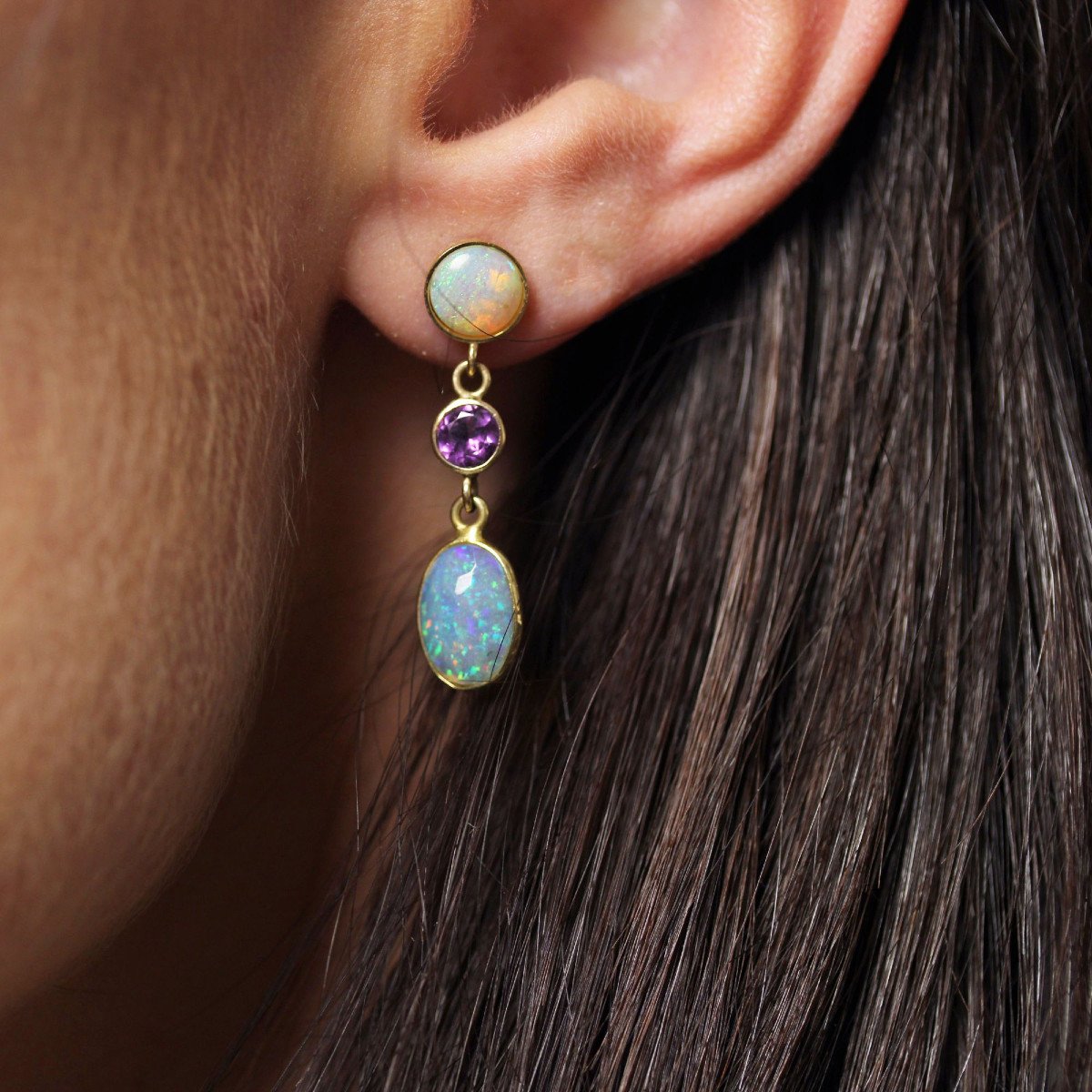 Opal Garnet Dangle Earrings-photo-3