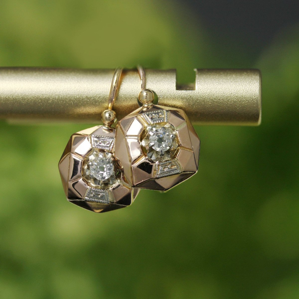 Antique Rose Gold And Diamond Sleepers-photo-3