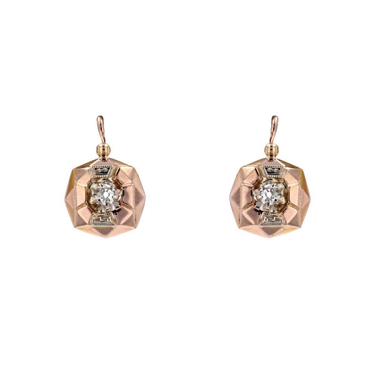 Antique Rose Gold And Diamond Sleepers