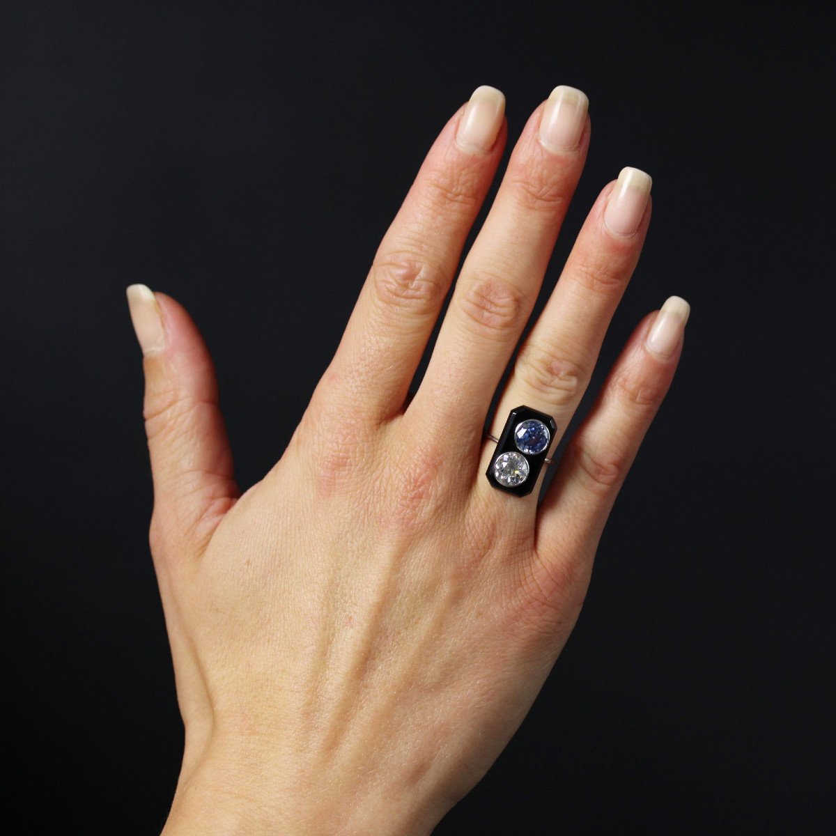 Art Deco Onyx Diamond And Sapphire Ring-photo-2