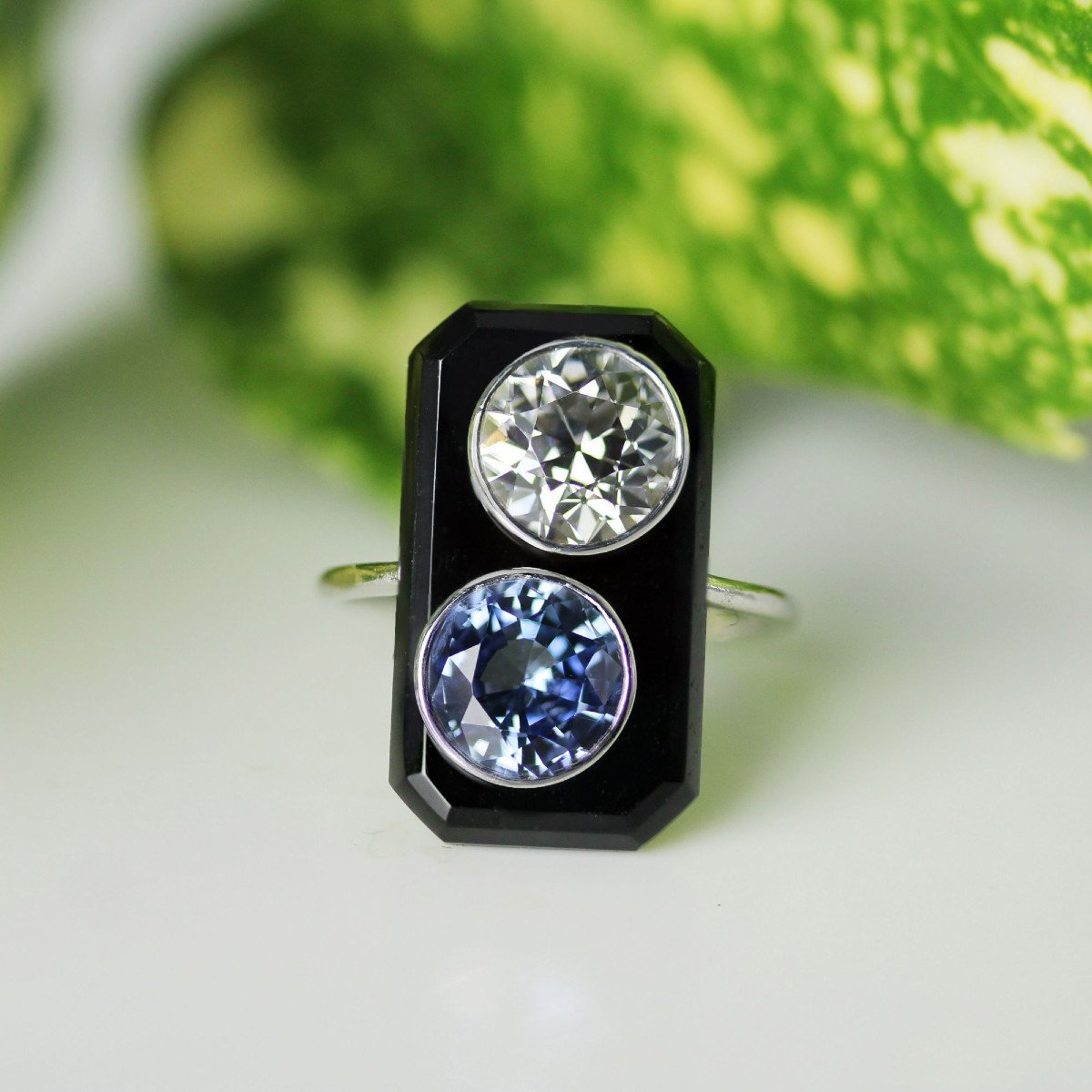 Art Deco Onyx Diamond And Sapphire Ring-photo-3