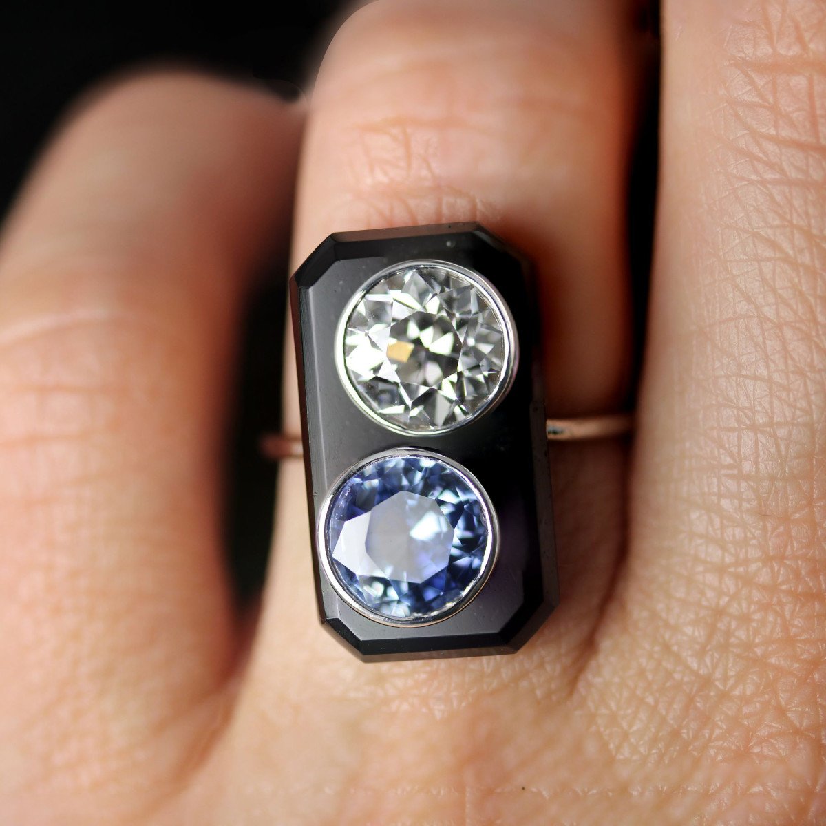 Art Deco Onyx Diamond And Sapphire Ring-photo-2