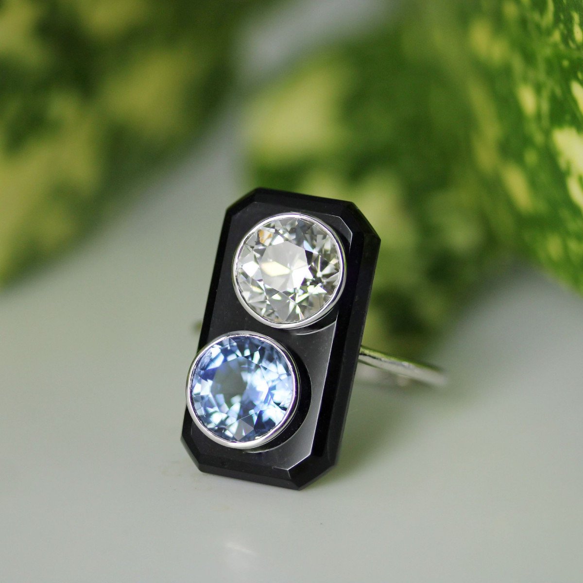 Art Deco Onyx Diamond And Sapphire Ring-photo-4