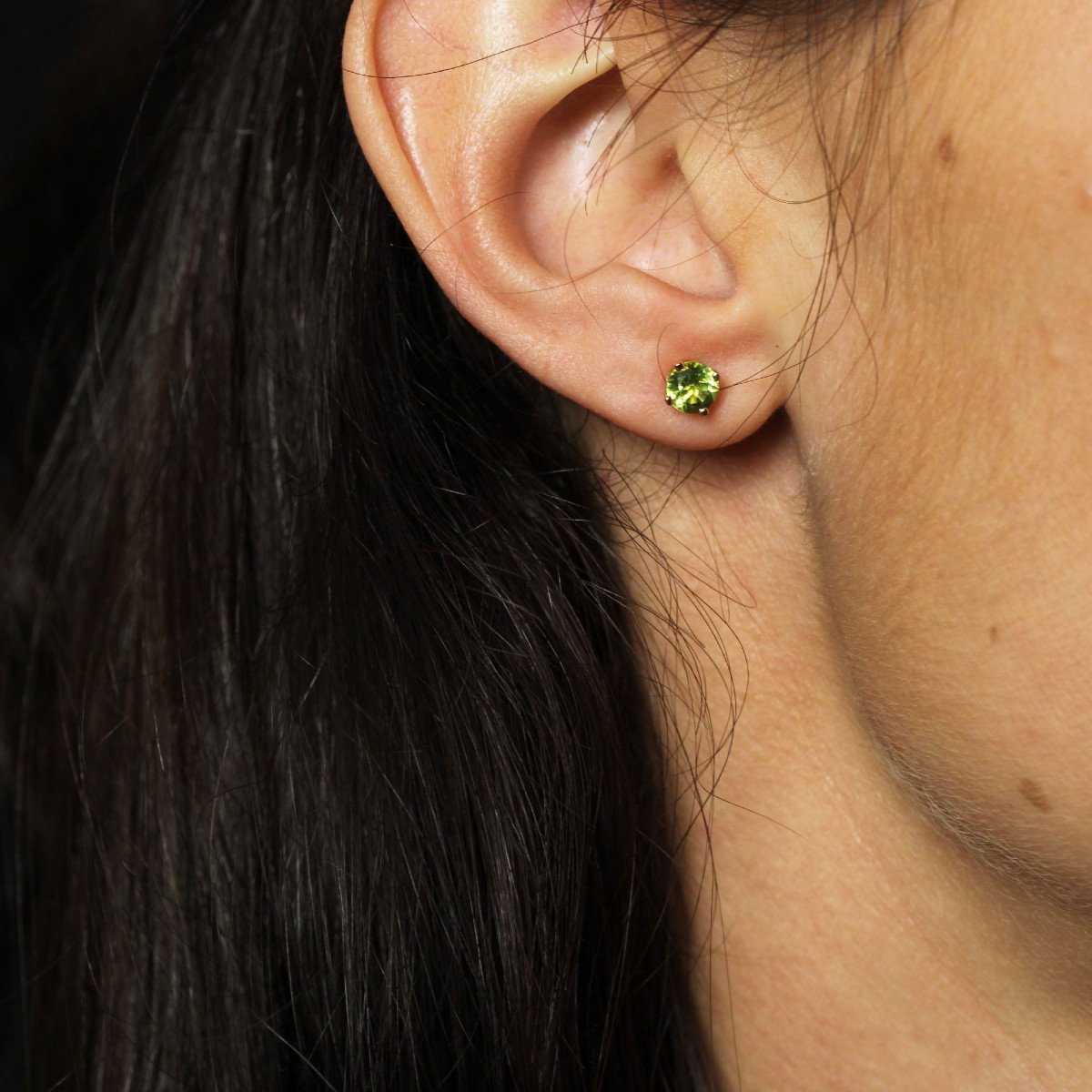 Gold Peridot Stud Earrings-photo-4