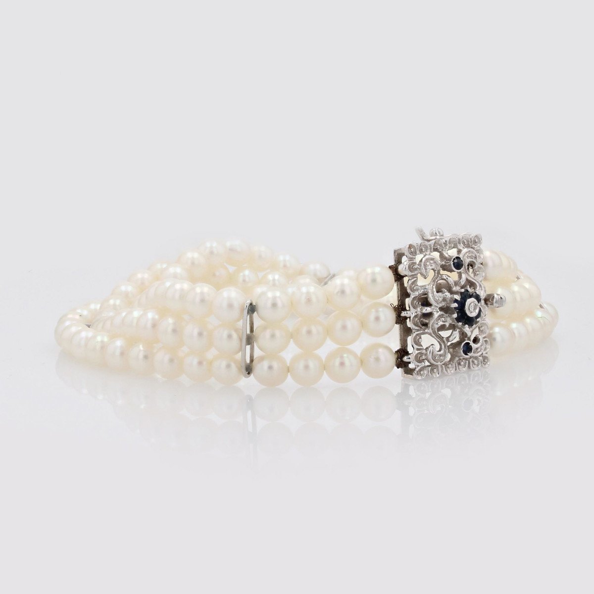 Bracelet 3 Rangs De Perles Et Son Fermoir En Or Blanc-photo-2