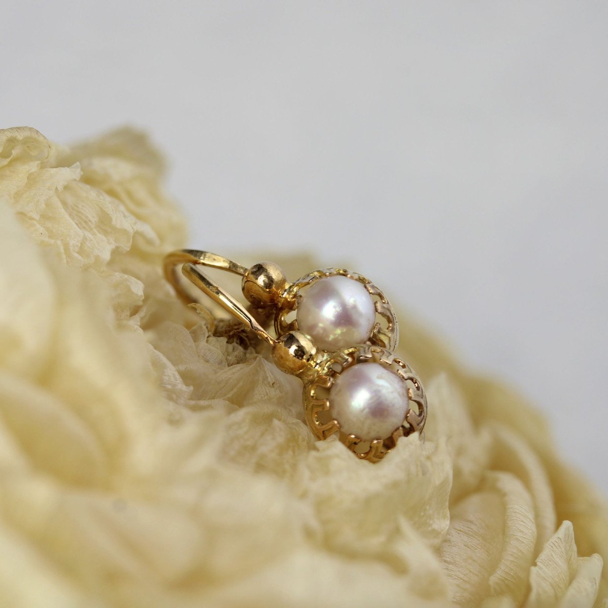 Fine Antique Yellow Gold Pearl Sleepers-photo-3