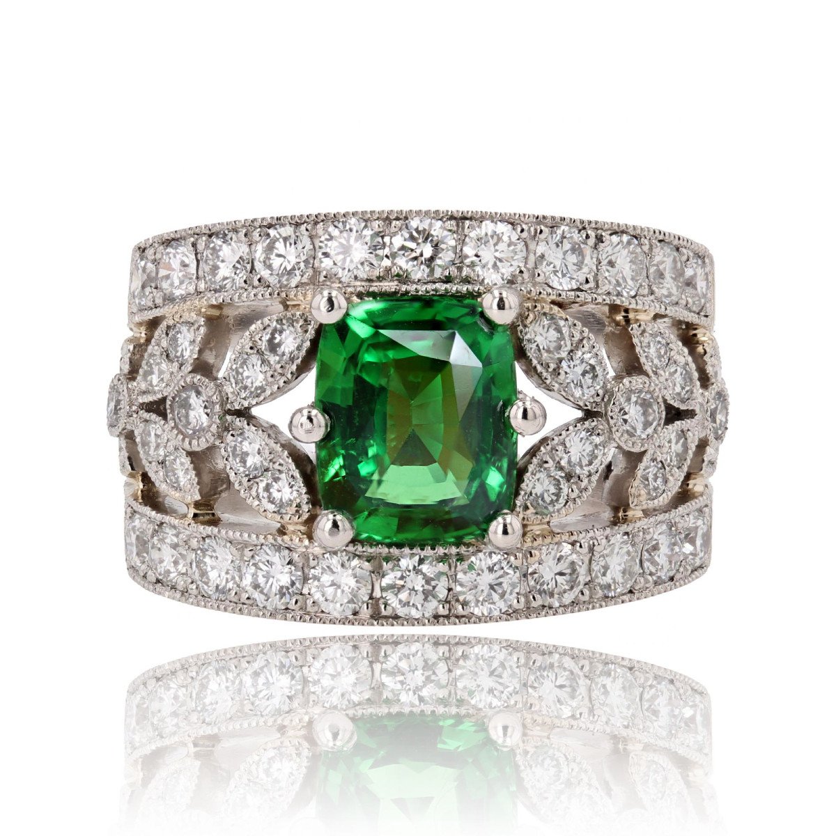 Tsavorite Garnet And Diamond Band Ring