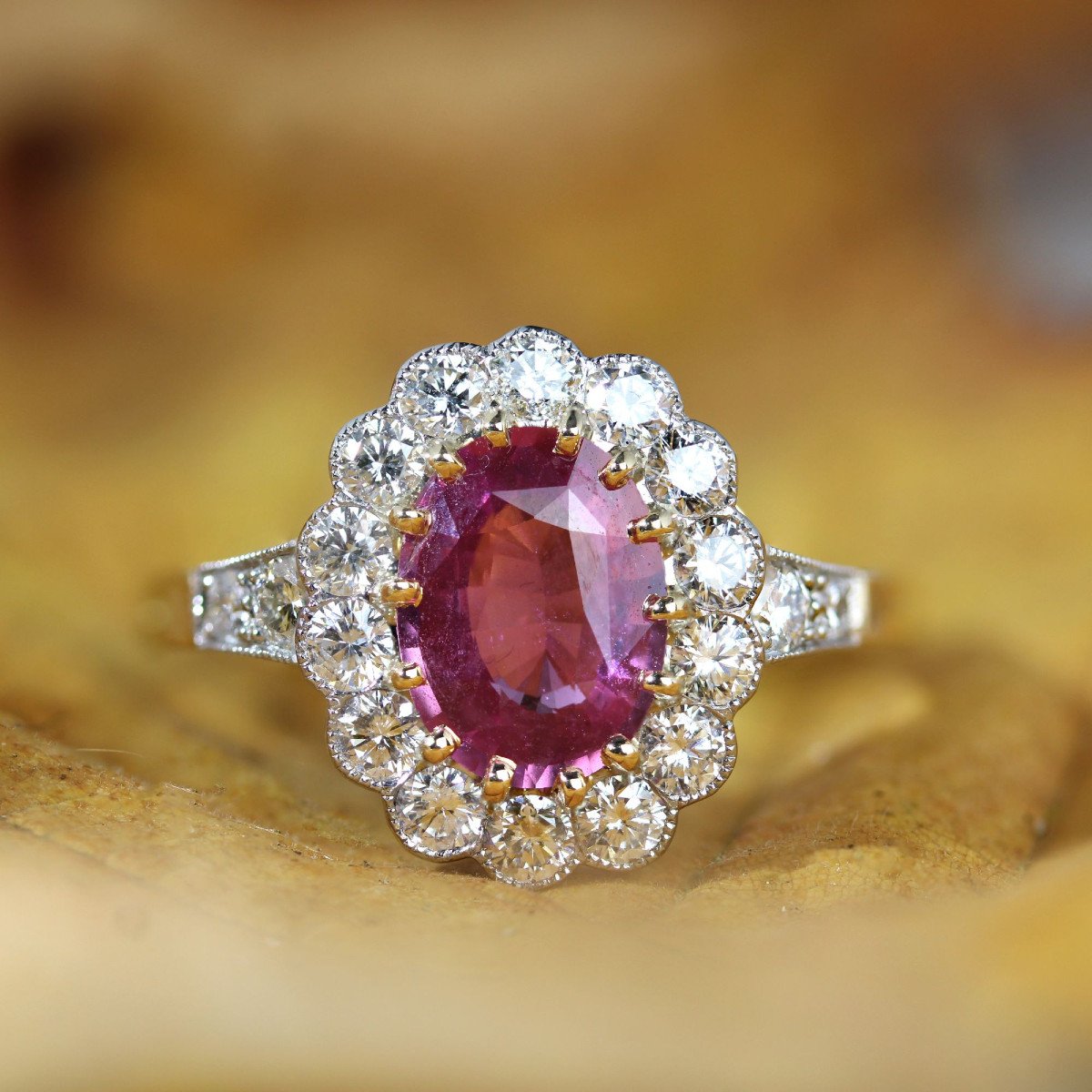 Pink Sapphire Diamond Daisy Ring-photo-3