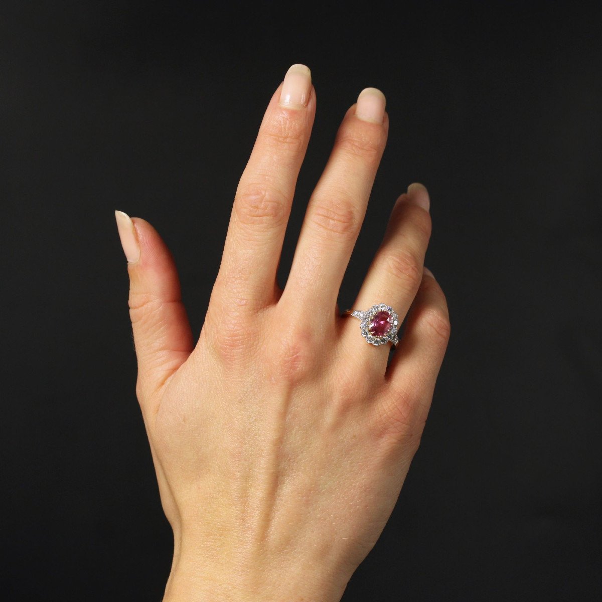 Pink Sapphire Diamond Daisy Ring-photo-4