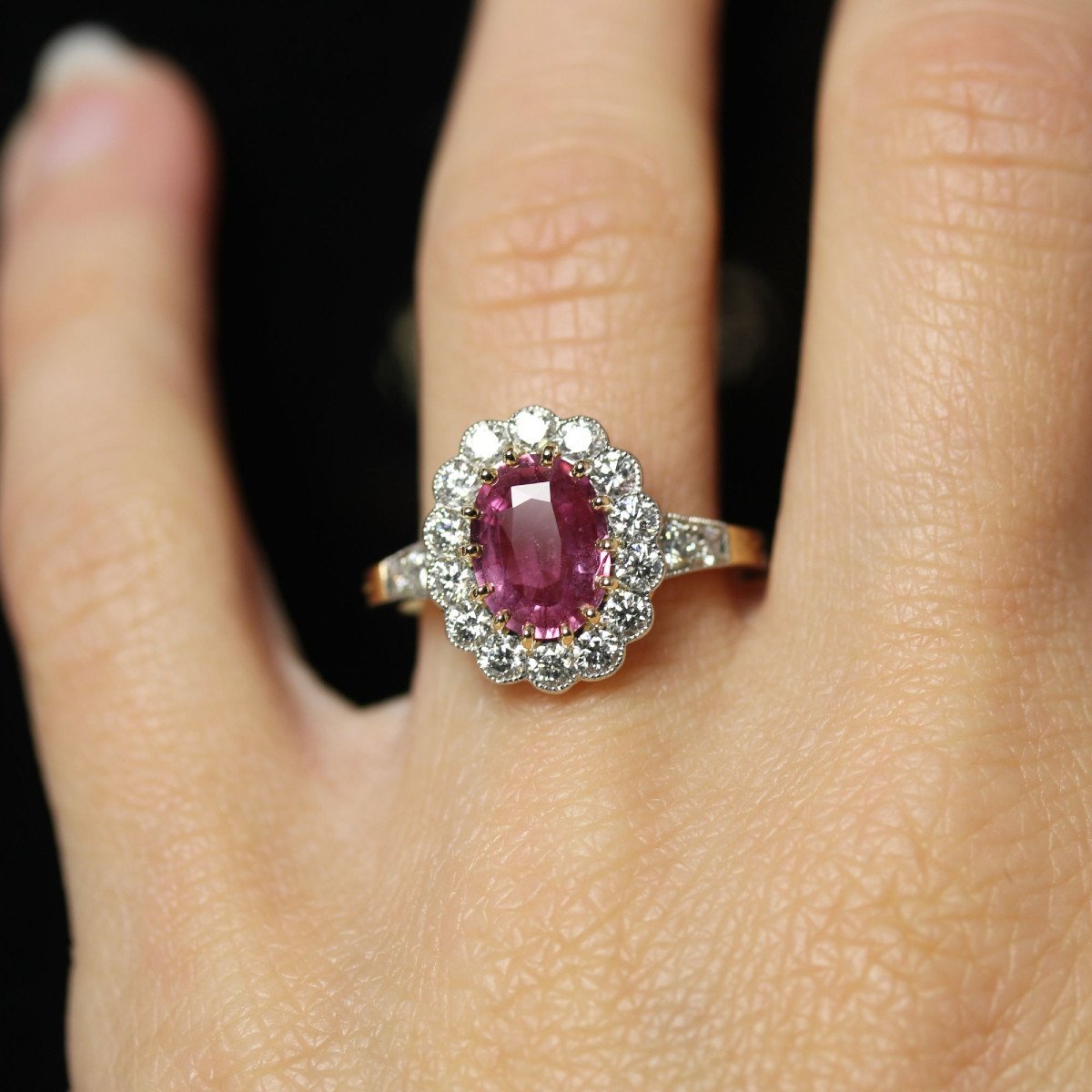 Pink Sapphire Diamond Daisy Ring-photo-2