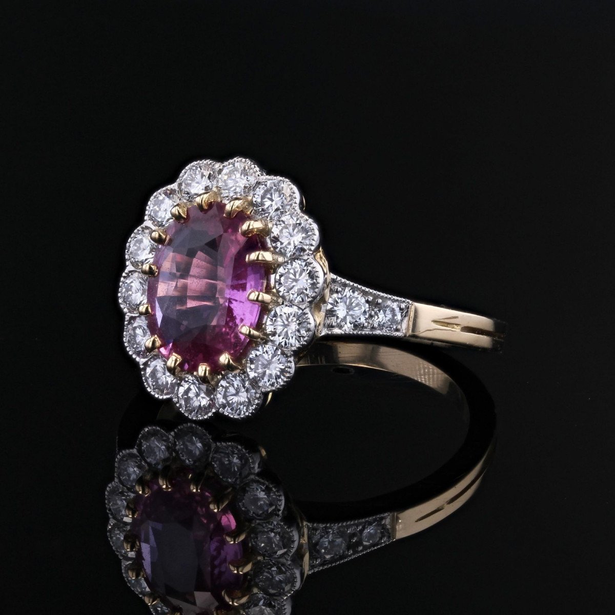 Pink Sapphire Diamond Daisy Ring-photo-3