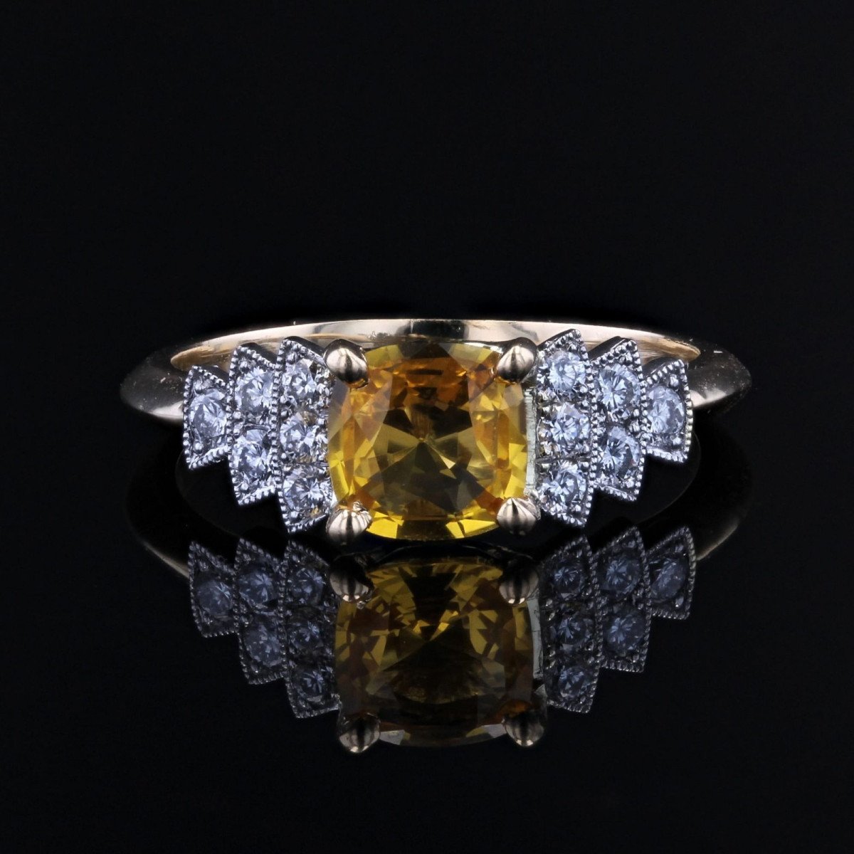 Art Deco Style Yellow Sapphire And Diamond Ring-photo-3